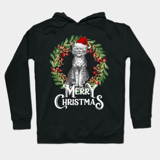 Merry Christmas Grinning Cat with Wreath Hoodie